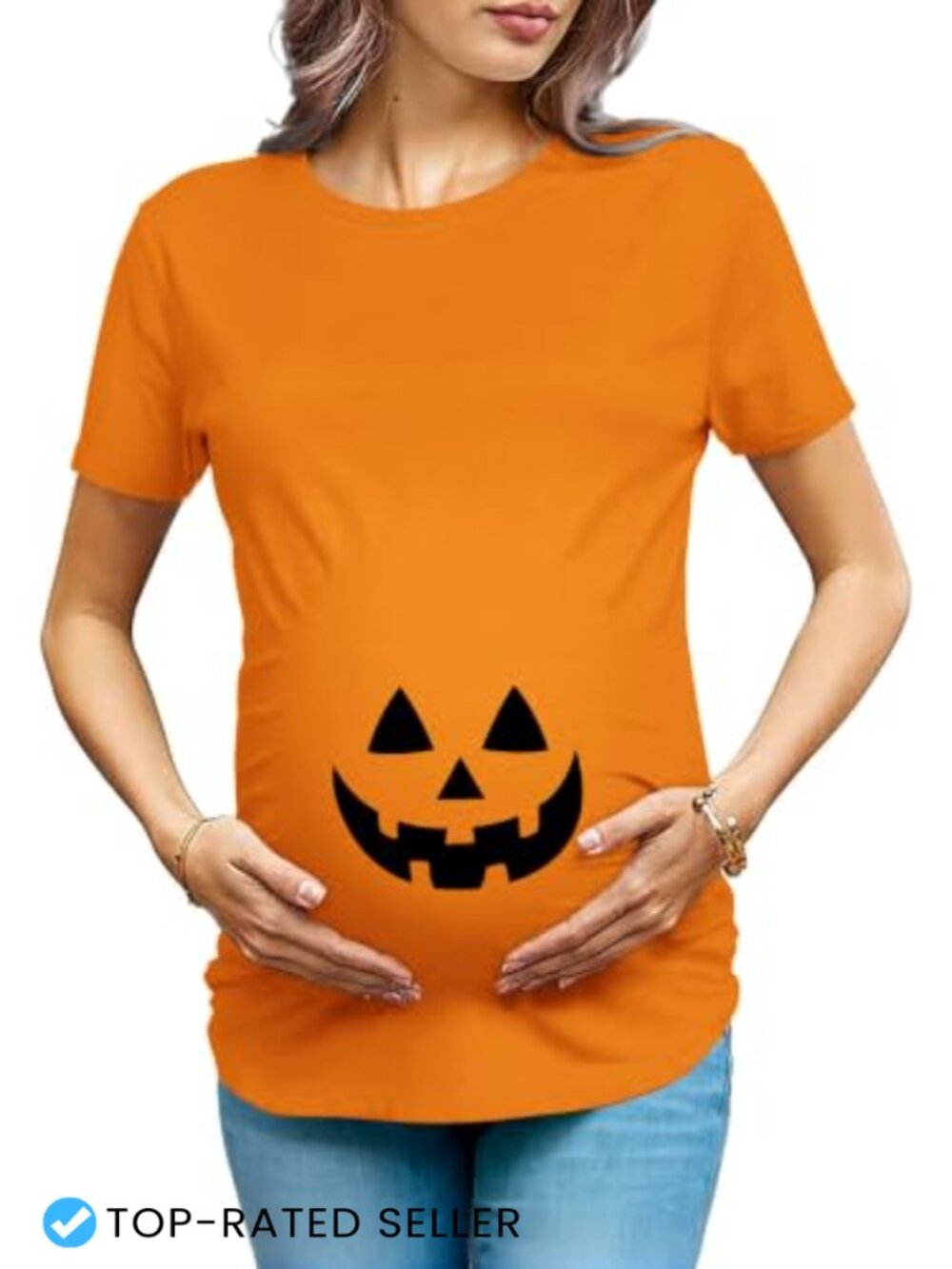 Maternity Halloween Thanksgiving T-Shirt Soft Stretch Crew Neck Long Length